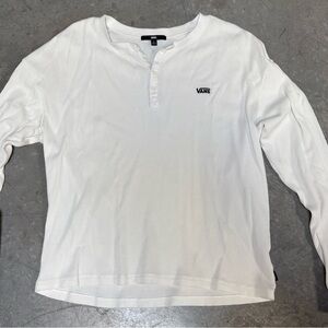 Vans White Long Sleeve Henley with Logo